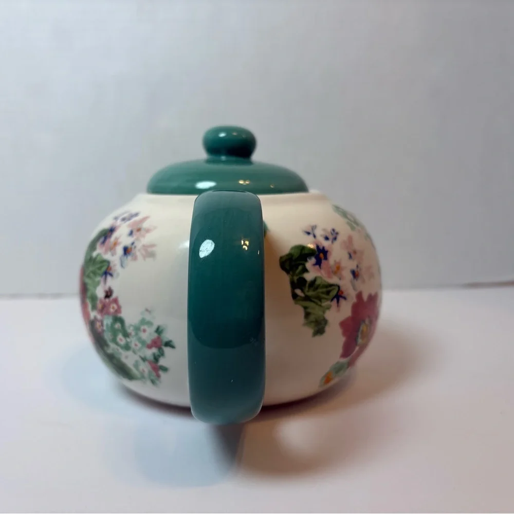 The Pioneer Woman Country Garden pattern ceramic teapot teal with floral design